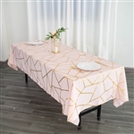 60"x102" Blush/Rose Gold Rectangle Polyester Tablecloth With Gold Foil Geometric Pattern