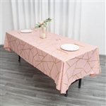 60"x102" Dusty Rose Rectangle Polyester Tablecloth With Gold Foil Geometric Pattern