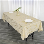 60"x102" Beige Rectangle Polyester Tablecloth With Gold Foil Geometric Pattern