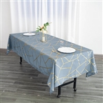 60"x102" Dusty Blue Rectangle Polyester Tablecloth With Gold Foil Geometric Pattern