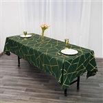 60"x102" Hunter Emerald Green Rectangle Polyester Tablecloth With Gold Foil Geometric Pattern