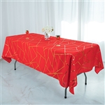 60"x102" Red Rectangle Polyester Tablecloth With Gold Foil Geometric Pattern