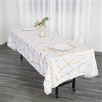 60"x102" White Rectangle Polyester Tablecloth With Gold Foil Geometric Pattern