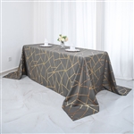 90"x132" Charcoal Gray Rectangle Polyester Tablecloth With Gold Foil Geometric Pattern