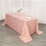 90"x132" Dusty Rose Rectangle Polyester Tablecloth With Gold Foil Geometric Pattern