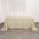 90"x132" Beige Rectangle Polyester Tablecloth With Gold Foil Geometric Pattern