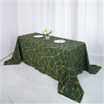 90"x132" Hunter Emerald Green Rectangle Polyester Tablecloth With Gold Foil Geometric Pattern
