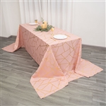 90"x156" Dusty Rose Rectangle Polyester Tablecloth With Gold Foil Geometric Pattern