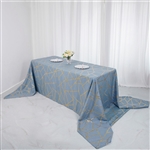 90"x156" Dusty Blue Rectangle Polyester Tablecloth With Gold Foil Geometric Pattern