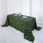 90"x156" Hunter Emerald Green Rectangle Polyester Tablecloth With Gold Foil Geometric Pattern