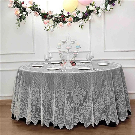 120" Premium Elegant Lace Round Tablecloth - Ivory
