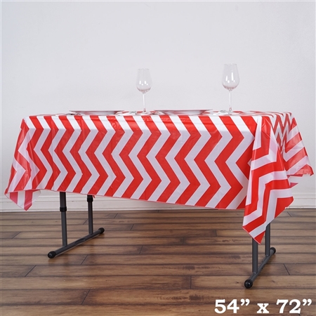 54"x72" Red Wholesale Waterproof Chevron Plastic Vinyl Tablecloth
