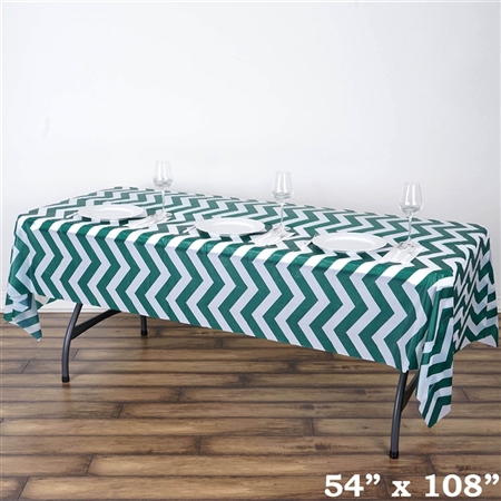 54" x 108" Hunter Green Wholesale Waterproof Chevron Plastic Vinyl Tablecloth