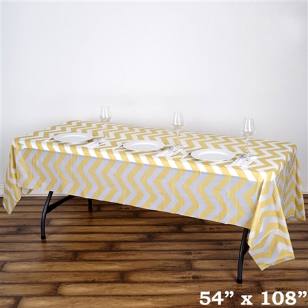 54" x 108" Champagne Wholesale Waterproof Chevron Plastic Vinyl Tablecloth