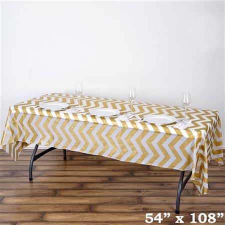 54" x 108" Gold Wholesale Waterproof Chevron Plastic Vinyl Tablecloth