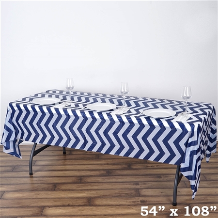 54" x 108" Navy Blue Wholesale Waterproof Chevron Plastic Vinyl Tablecloth