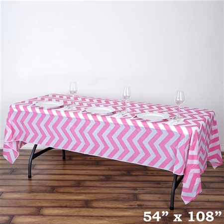 54" x 108" Pink Wholesale Waterproof Chevron Plastic Vinyl Tablecloth