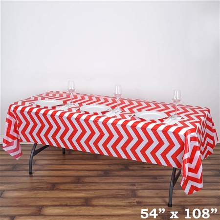 54" x 108" Red Wholesale Waterproof Chevron Plastic Vinyl Tablecloth