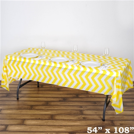 54" x 108" Yellow Wholesale Waterproof Chevron Plastic Vinyl Tablecloth
