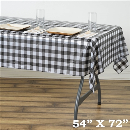 54"x72" White/Black Wholesale Waterproof Checkered Plastic Vinyl Tablecloth for Birthday Party