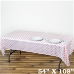 54" x 108" White/Pink Wholesale Waterproof Polka Dots Plastic Vinyl Tablecloth