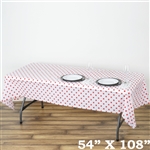 54" x 108" White/Red Wholesale Waterproof Polka Dots Plastic Vinyl Tablecloth