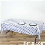 54" x 108" White/Royal Blue Wholesale Waterproof Polka Dots Plastic Vinyl Tablecloth