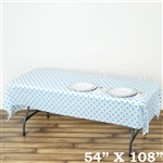 54" x 108" White/Serenity Blue Wholesale Waterproof Polka Dots Plastic Vinyl Tablecloth