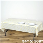 54" x 108" White/Yellow Wholesale Waterproof Polka Dots Plastic Vinyl Tablecloth