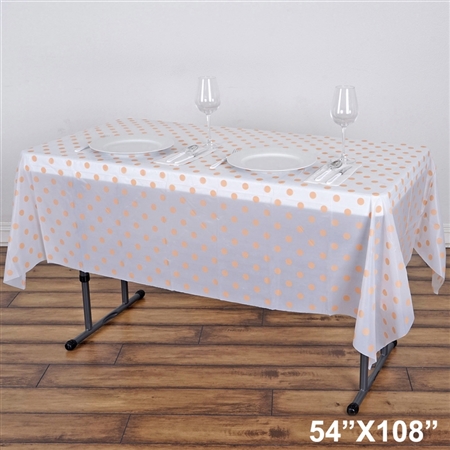 54" x 108" Blush Wholesale Waterproof Polka Dots Plastic Vinyl Tablecloth