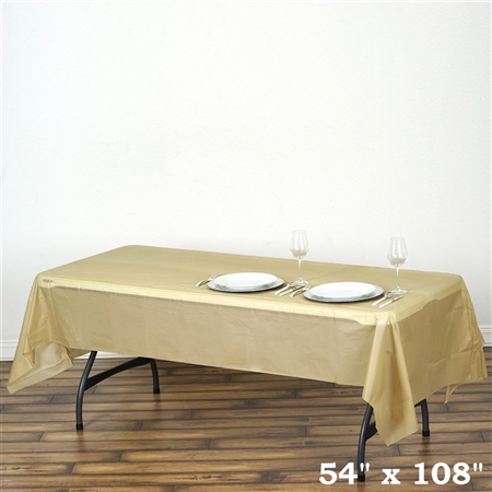 54"x 108" Wholesale Gold 10mil Thick Waterproof Plastic Vinyl Tablecloth for Outdoor Events
