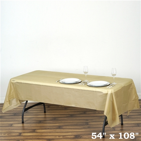 54"x 108" Wholesale Gold 10mil Thick Waterproof Plastic Vinyl Tablecloth for Outdoor Events