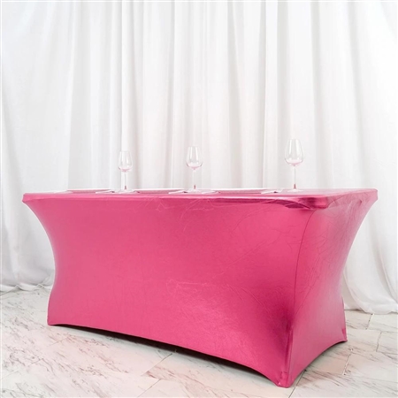 6FT Metallic Pink Rectangular Stretch Spandex Table Cover