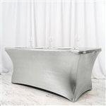 6FT Metallic Silver Rectangular Stretch Spandex Table Cover