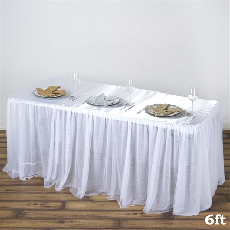 Satin with 3 Layer Tulle Wedding Rectangular Table Top - White - 6FT