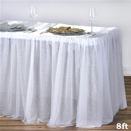 Satin with 3 Layer Tulle Wedding Rectangular Table Top - White - 8FT