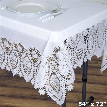 54"x72" Eco-Friendly White 0.6mil Thick Waterproof Lace Vinyl Tablecloth Protector Cover