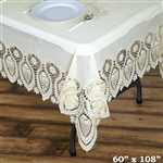 60"x108" Eco-Friendly Ivory 0.6mil Thick Waterproof Lace Vinyl Tablecloth Protector Cover