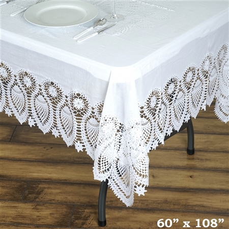 60"x108" Eco-Friendly White 0.6mil Thick Waterproof Lace Vinyl Tablecloth Protector Cover