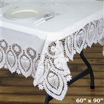 60" x 90" Eco-Friendly White Waterproof Lace Vinyl Tablecloth Protector Cover