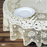 70" Eco-Friendly Ivory 0.6mil Thick Waterproof Lace Vinyl Round Tablecloth Protector Cover