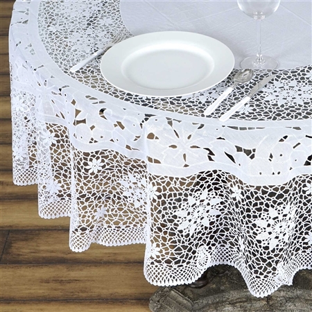 70" Eco-Friendly White 0.6mil Thick Waterproof Lace Vinyl Round Tablecloth Protector Cover