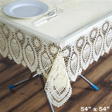 54" x 54" Eco-Friendly Ivory 0.6mil Thick Waterproof Square Vinyl Tablecloth Protector Cover