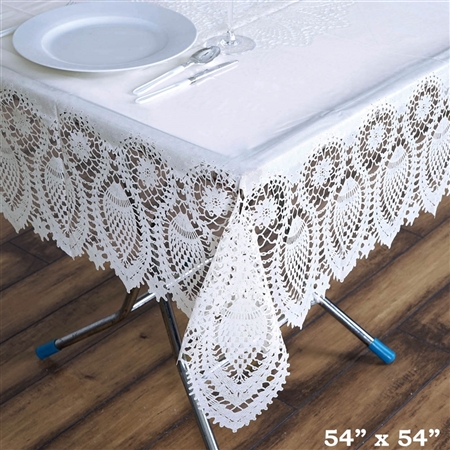 54" x 54" Eco-Friendly White 0.6mil Thick Waterproof Square Vinyl Tablecloth Protector Cover