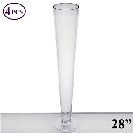 28" Tall Trumpet Heavy Duty Glass Centerpiece Vase Wedding Party Decoration - Clear - Pack of 4