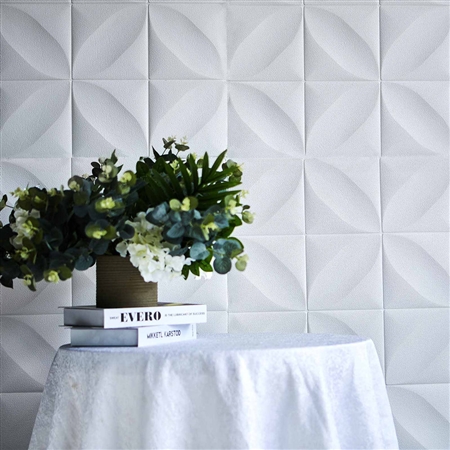 52 Sq Ft 3D Diamond Design White Foam Self Adhesive Wall Panels - Pack of 10