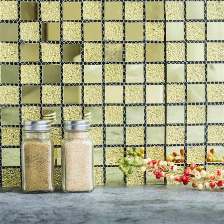 12"x12" Gold Backsplash Peel and Stick Colored Glass Mosaic Mirror Wall Tiles - 10 Pack