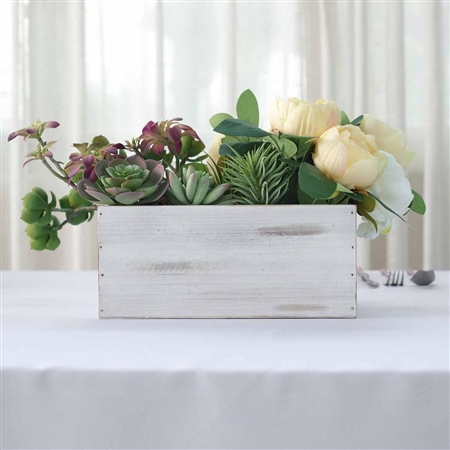 10x5'' Whitewash Rectangular Wood Planter Box Set With Removable Plastic Liners - 4 Pack