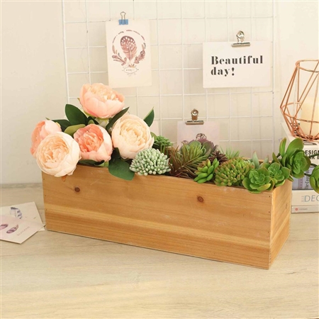 14"x5" Natural Rectangular Wood Planter Box Set With Removable Plastic Liners