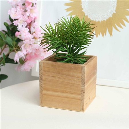 5'' Natural Square Wood Planter Box Set With Removable Plastic Liners - 4 Pack